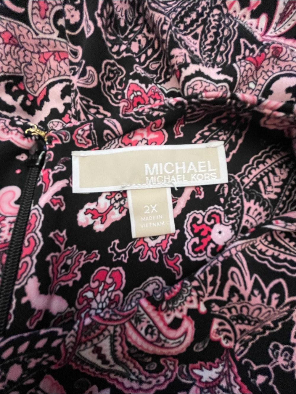 Michael Kors Paisley Print Shift Dress | 2X | Pink & Black Scoop Neck Plus Size - Picture 6 of 10